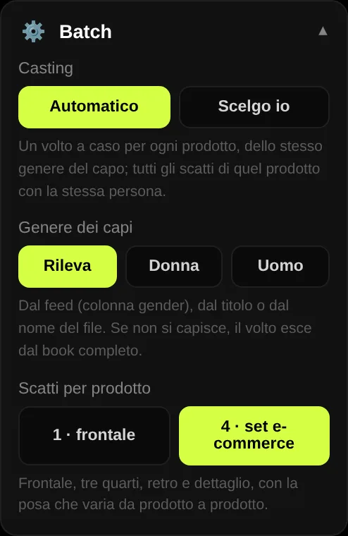 Batch per il catalogo